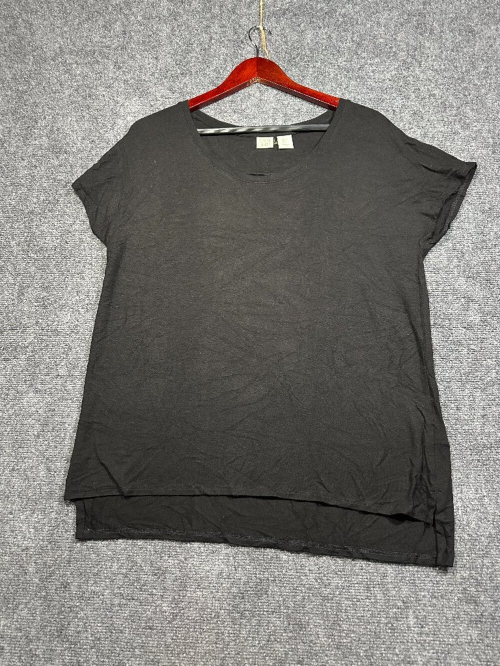 Lucy & Laurel Top Womens Large Black Cotton Stretch Tee Shirt Short Sleeve